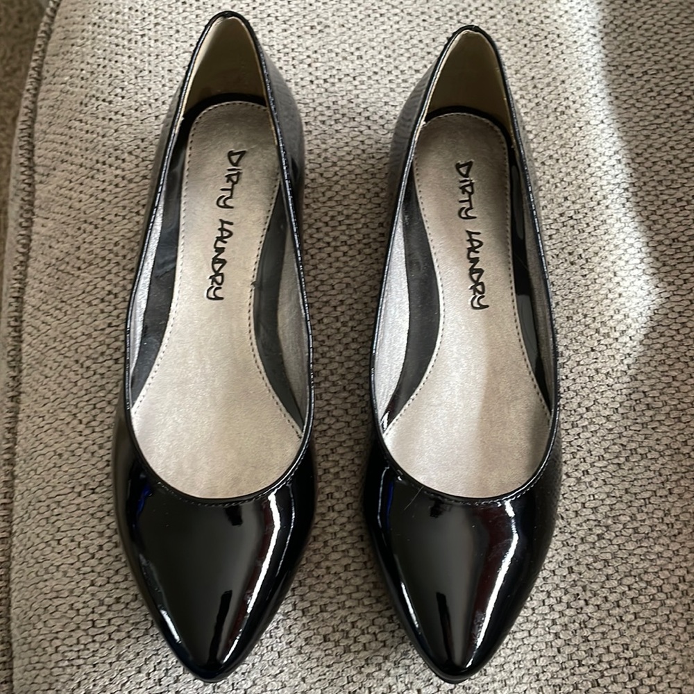 Women’s black patent leather wedge heel